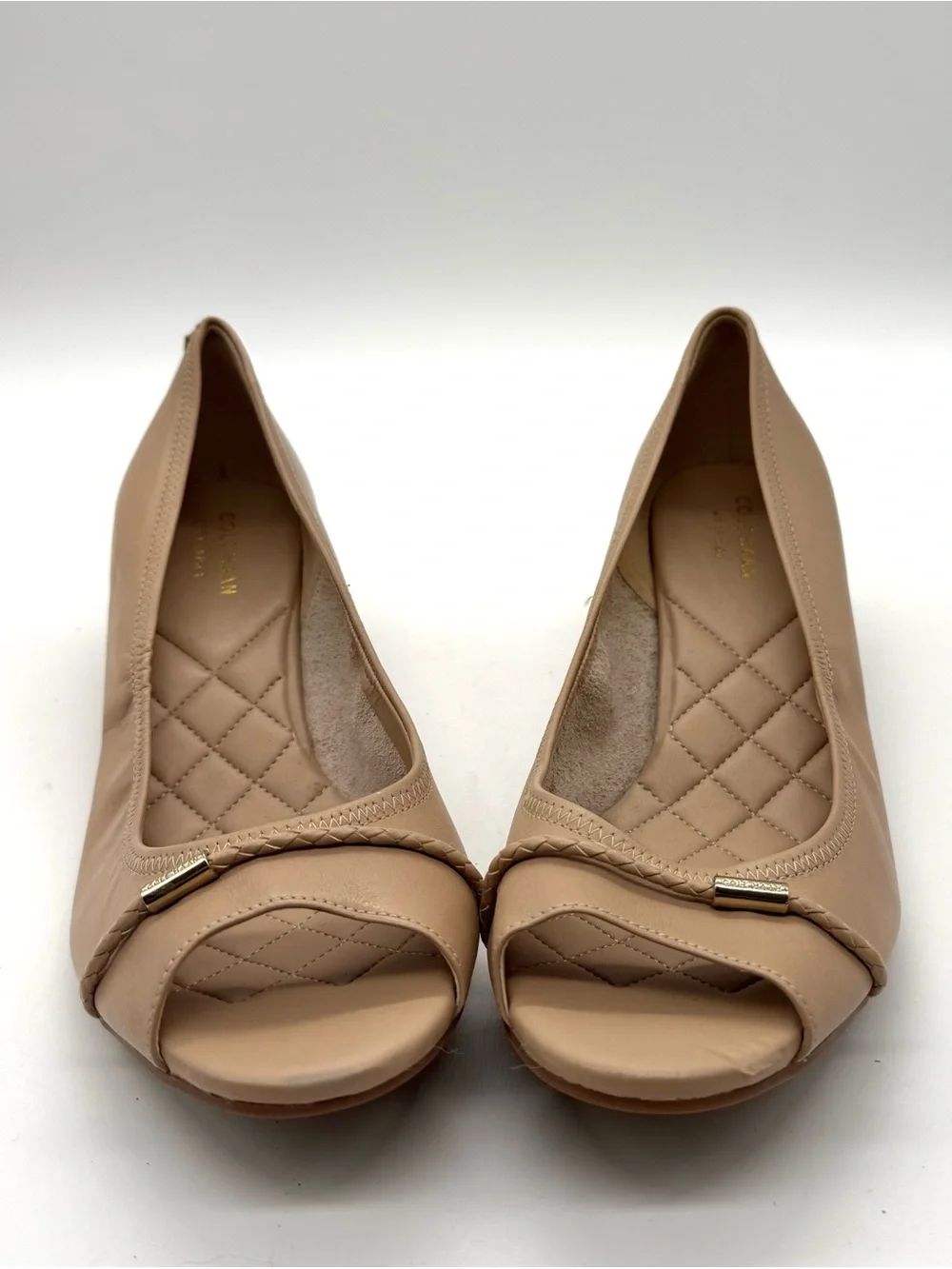 Cole Haan Nude Peep-Toe Quilted Wedges